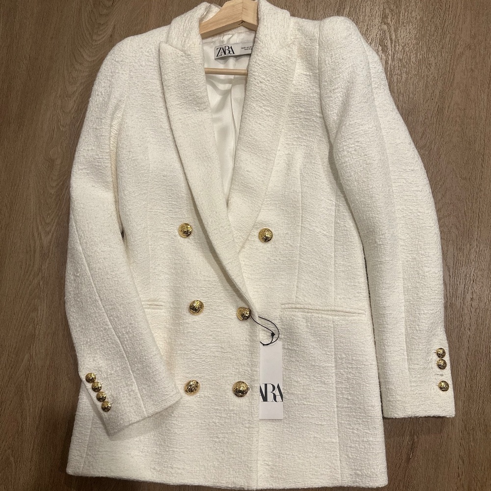 Zara White Textured Blazer - XS -  New with Tags
